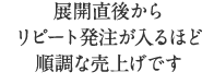 展開直後からリピート発注が入るほど順調な売上げです